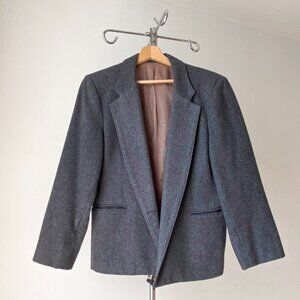 🍂 80s Vintage Gray Wool Boxy Structured Minimalist Open Blazer Made in Canada